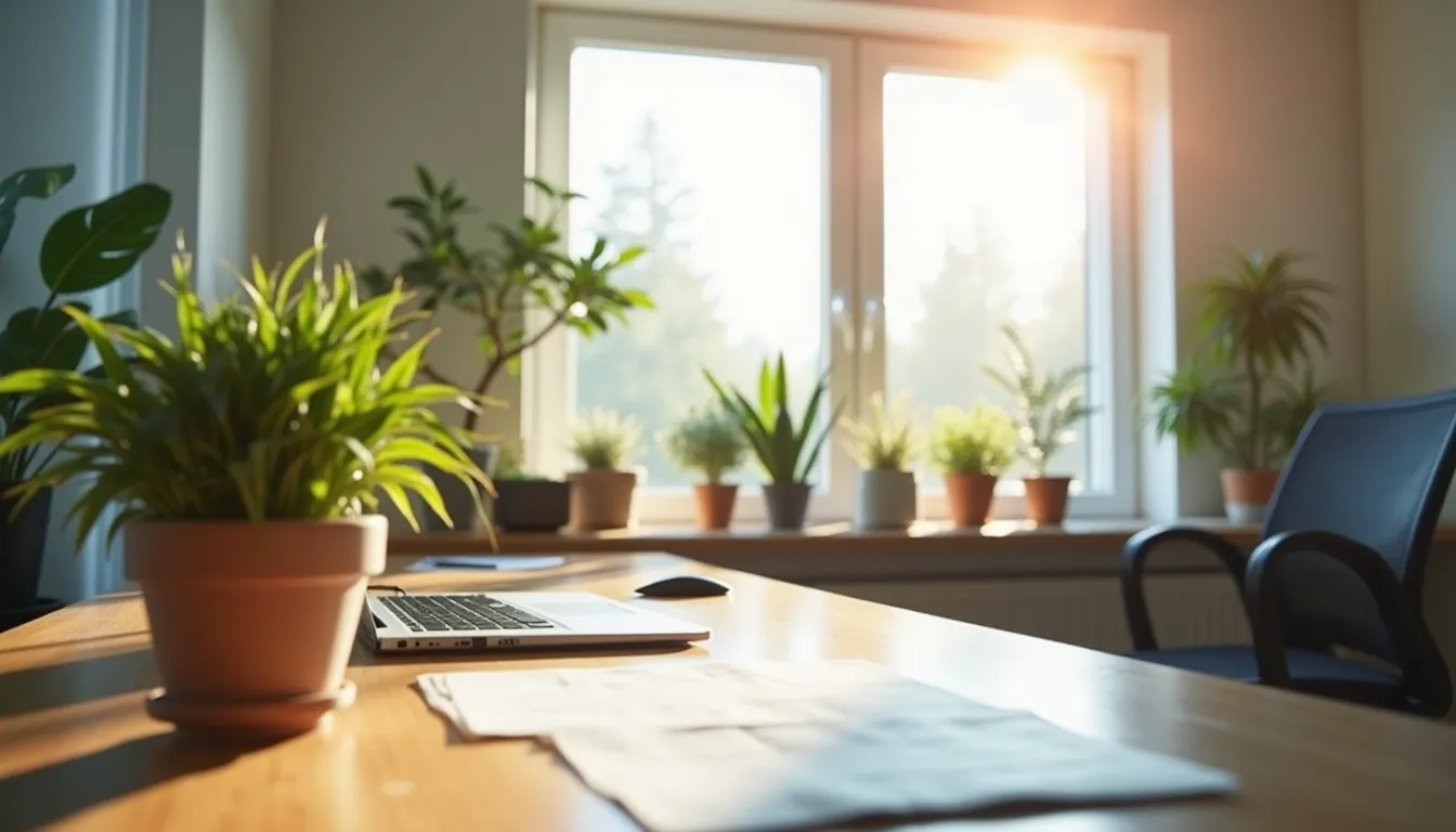 Eye-level view of a tidy Dublin office workspace with natural light